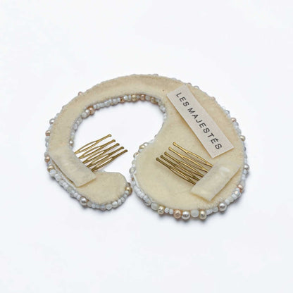Ornement de chignon Hélène, vue de dos et double peigne de fixation — accessoire couture mariage — Les Majestés
