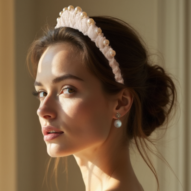 Boucle Marie — Boucles d'oreilles perles de coton irisé MIYUKI — bijou mariage artisanal — vue portée —  Les Majestés