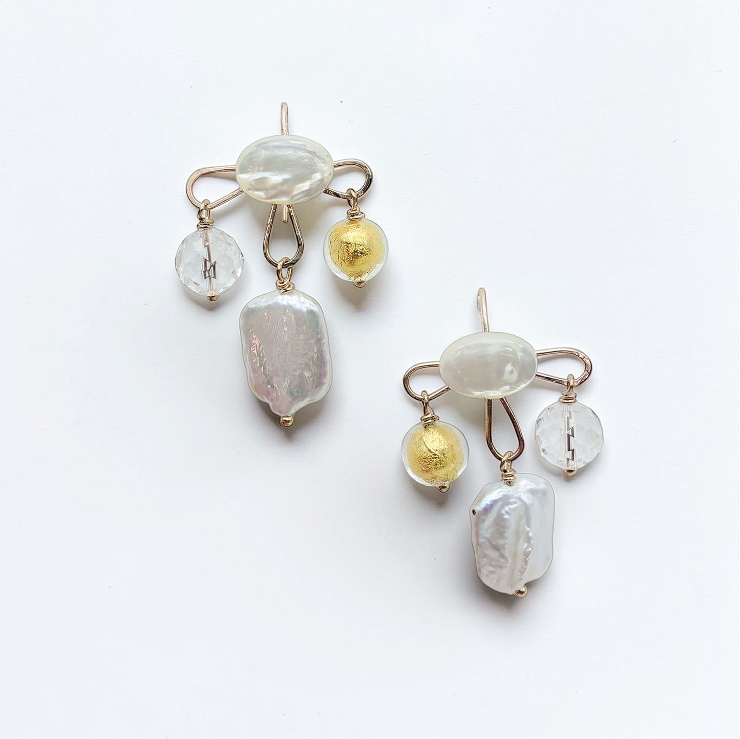 Boucles chandelier Justine — Boucles d'oreilles chandelier perles baroques et Murano — Bijou couture mariage artisanal — Les Majestés