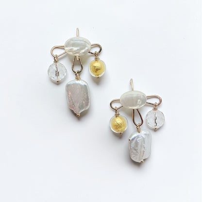 Boucles chandelier Justine — Boucles d'oreilles chandelier perles baroques et Murano — Bijou couture mariage artisanal — Les Majestés