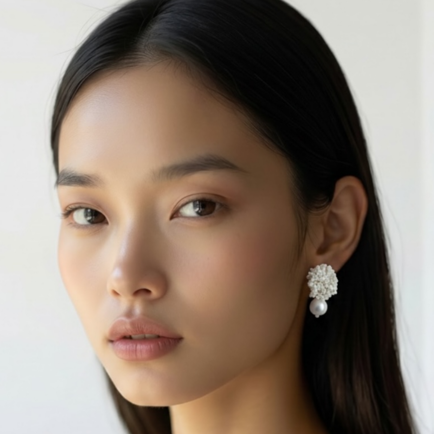 Boucles Marine — Boucles d'oreilles brodées perles blanc mat et nacre — accessoire mariée artisanal — Les Majestés