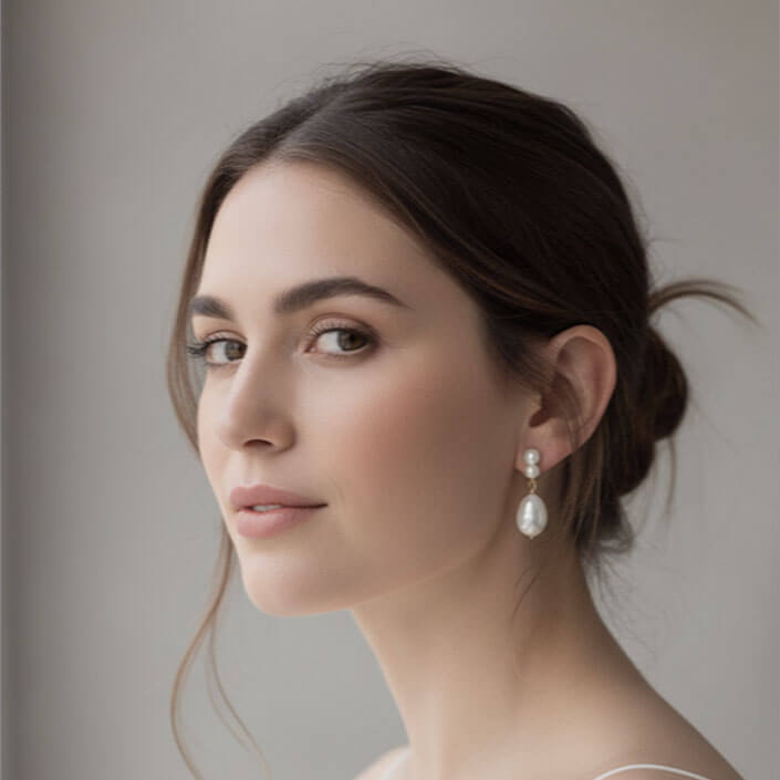 Boucles Oscar — Boucles d'oreilles perles baroques et gold filled — Bijou mariée Couture artisanal — Vue portée — Les Majestés