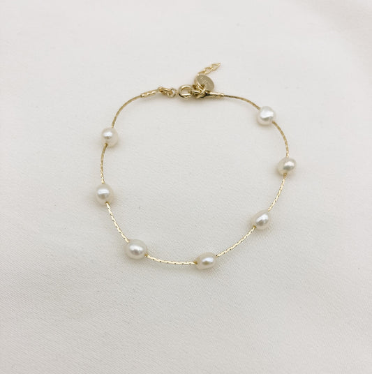 Bracelet GAIA doré — Bracelet perles d'eau douce baroques et chaîne fine — Bijou Mariage Couture artisanal — Les Majestés