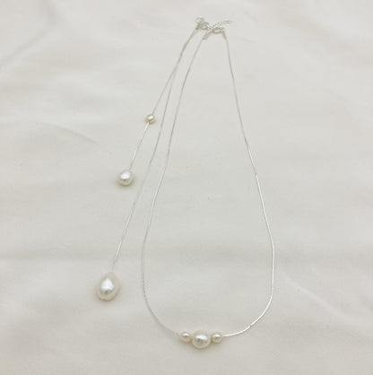 Chaine de dos FWP argent — Chaîne de dos perles d'eau douce baroques — Bijou mariée Couture artisanal — Les Majestés