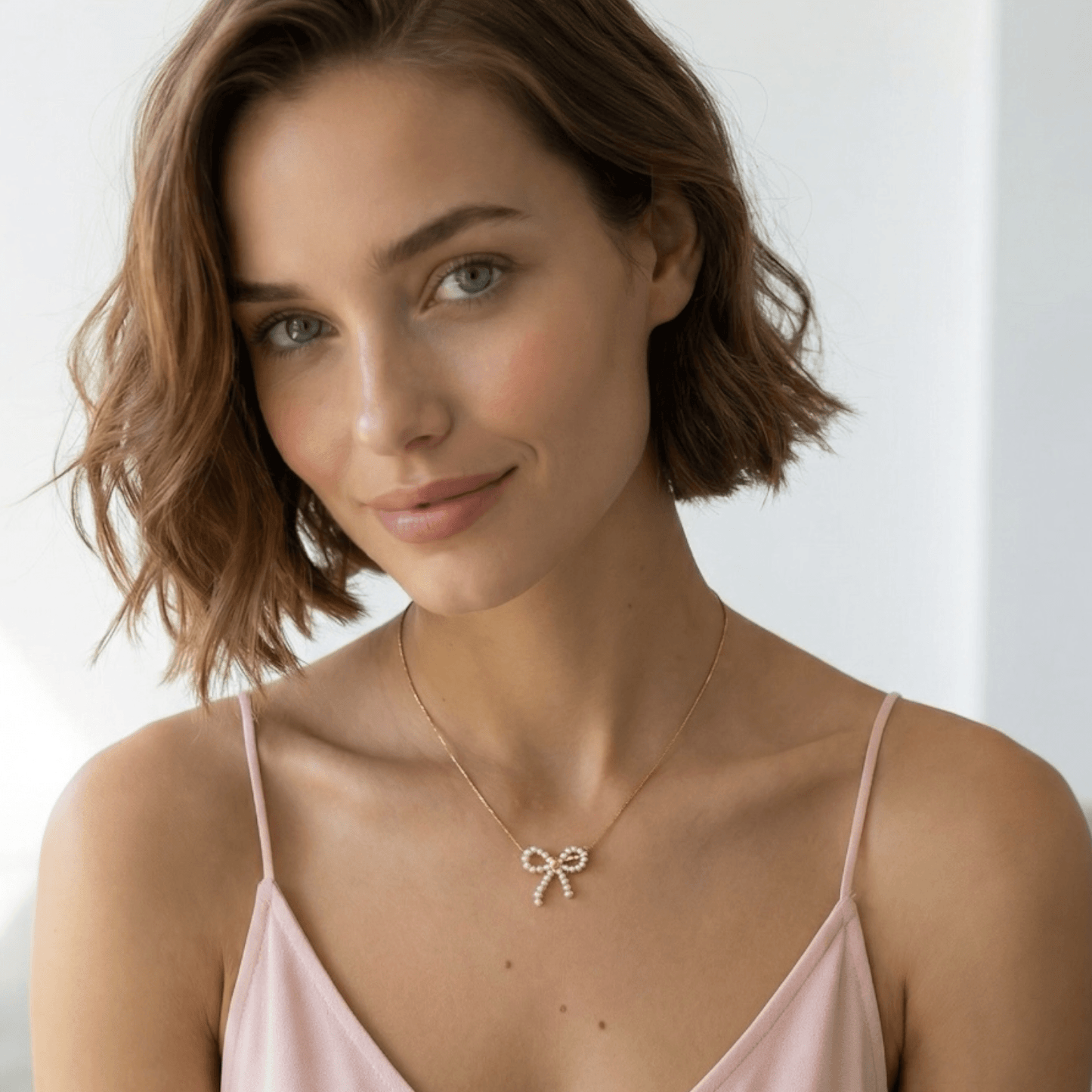 Collier Anita — Collier nœud de perles d'eau douce — bijou mariée artisanal — Vue portée — Les Majestés