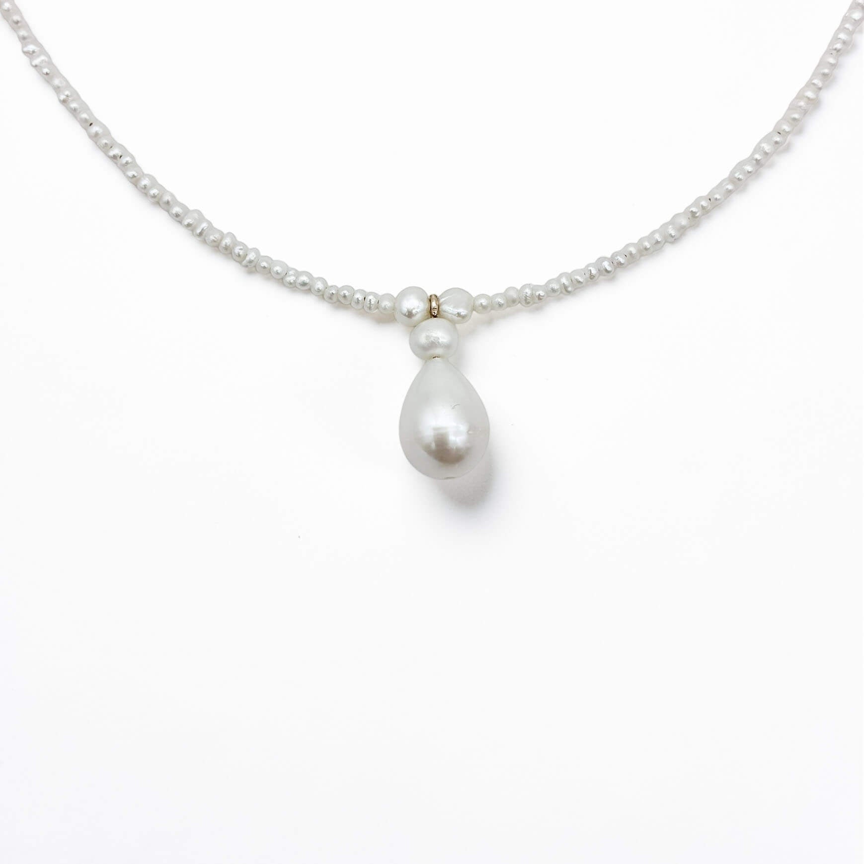 Collier perles d'eau douce et pendentif double perles LAURIANE — création mariage artisanale — Les Majestés