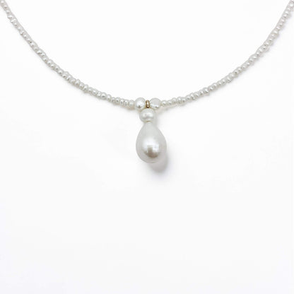 Collier perles d'eau douce et pendentif double perles LAURIANE — création mariage artisanale — Les Majestés