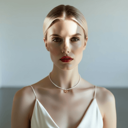 Collier perles d'eau douce et Murano NICOLE — bijou mariage artisanal — Vue portée — Les Majestés