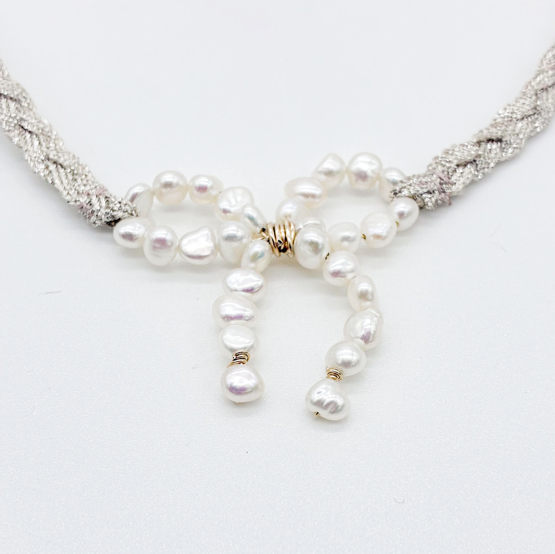 Collier choker Solange — Collier choker ruban tressé & nœud de perles baroques— bijou mariée artisanal — Les Majestés