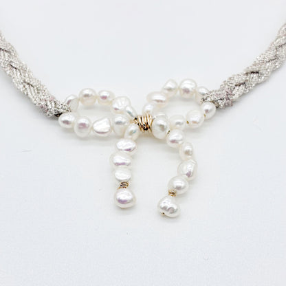 Collier choker Solange — Collier choker ruban tressé & nœud de perles baroques— bijou mariée artisanal — Les Majestés