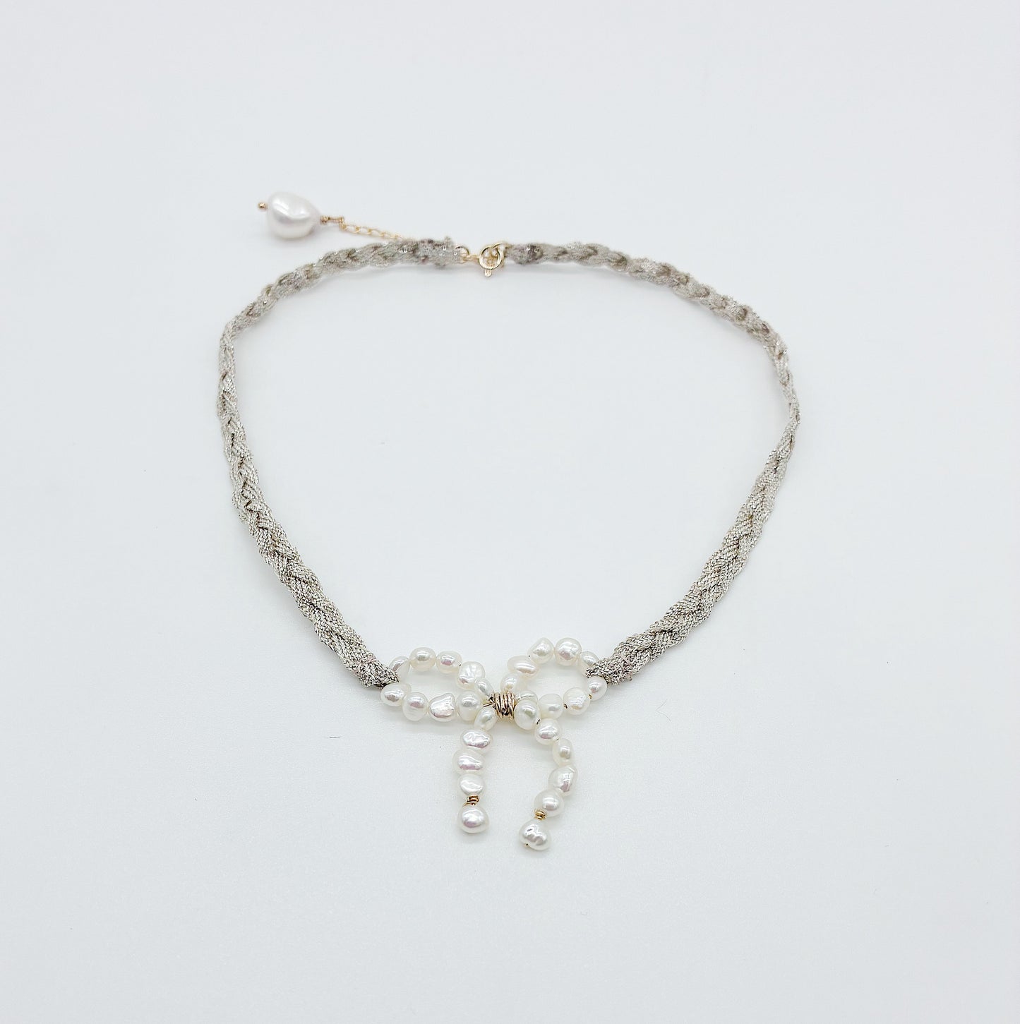 Collier choker Solange — Collier choker ruban tressé & nœud de perles baroques— bijou mariée artisanal — Les Majestés
