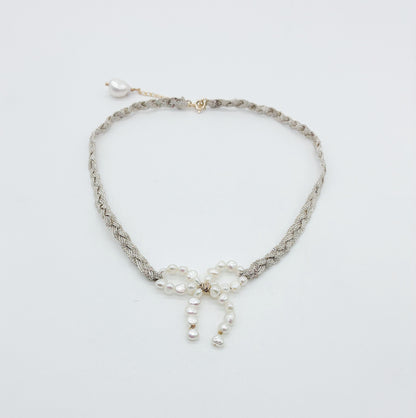 Collier choker Solange — Collier choker ruban tressé & nœud de perles baroques— bijou mariée artisanal — Les Majestés