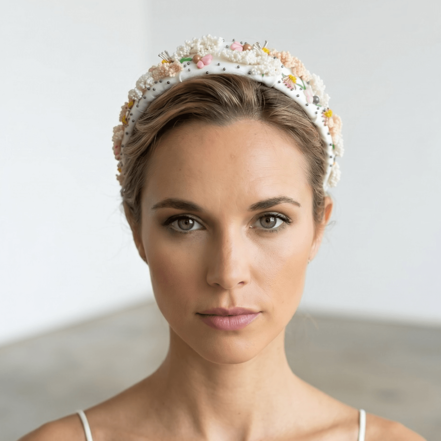 Serre-tête Louison - accessoire de cheveux mariée –Mariage- couture artisanal - Vue portée -  Les Majestés