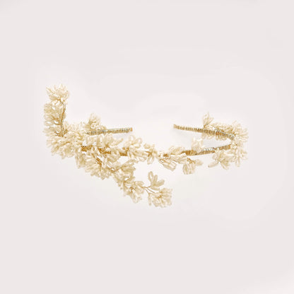 Serre-tête Constance — Serre-tête brodé perles tubes MIYUKI ivoire — Accessoire de cheveux Mariée Couture artisanal — Les Majestés