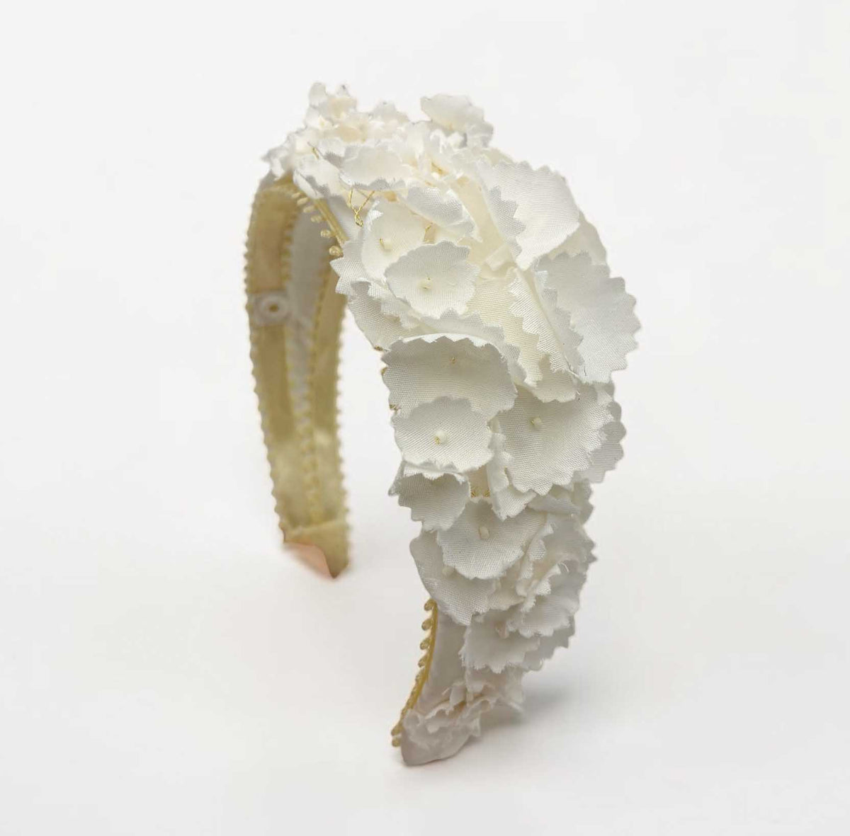 Serre-tête fleuri en coton Pénélope, vue de côté — accessoire couture mariage — Les Majestés